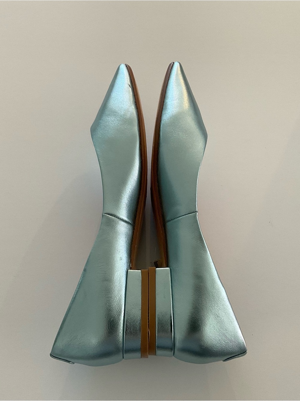 MISS L FIRE Metallic Mint Blue Square Toe Leather Flats Size EU 39 /9 NEW - Picture 3 of 9
